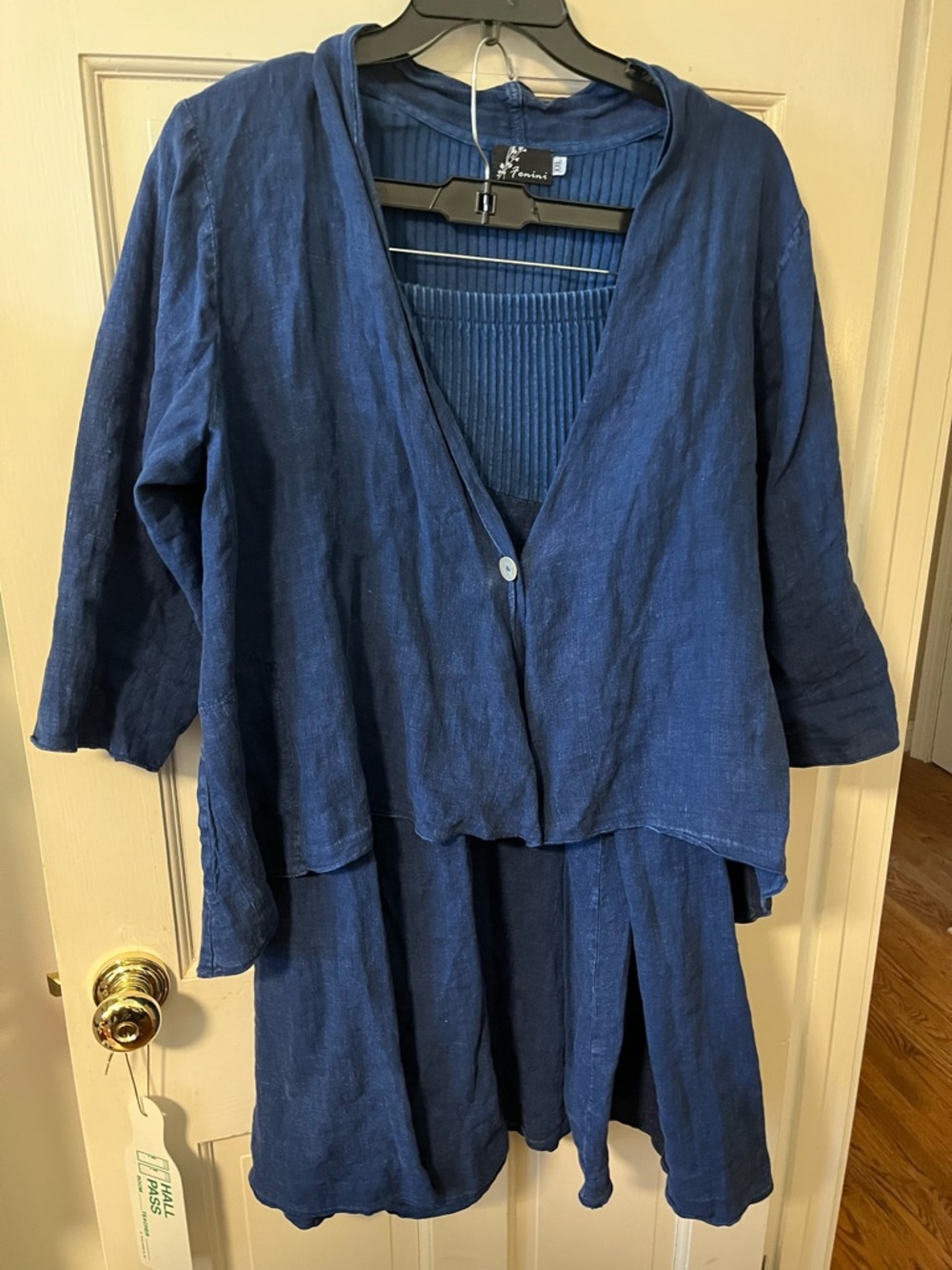 Fenini cotton/linen skirt set in denim blue, size XXL